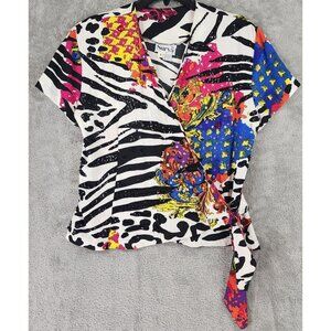 Surya Shirt Womens Small Multicolor Retro Sequined Vintage Cap Sleeve Blouse